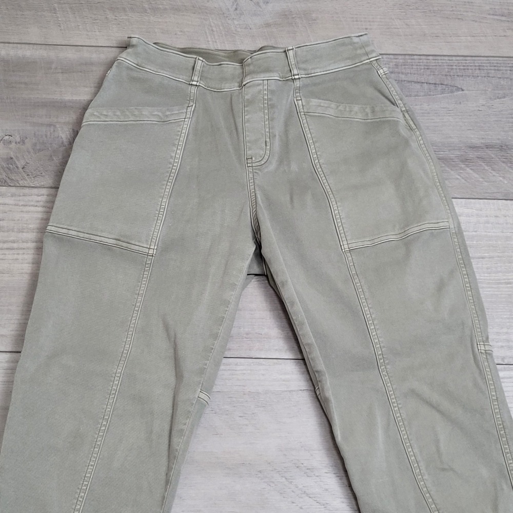 Spanx Pants Womens M Pale Sage Structured Twill Shaping High Rise Stretch Ankle - Picture 3 of 16